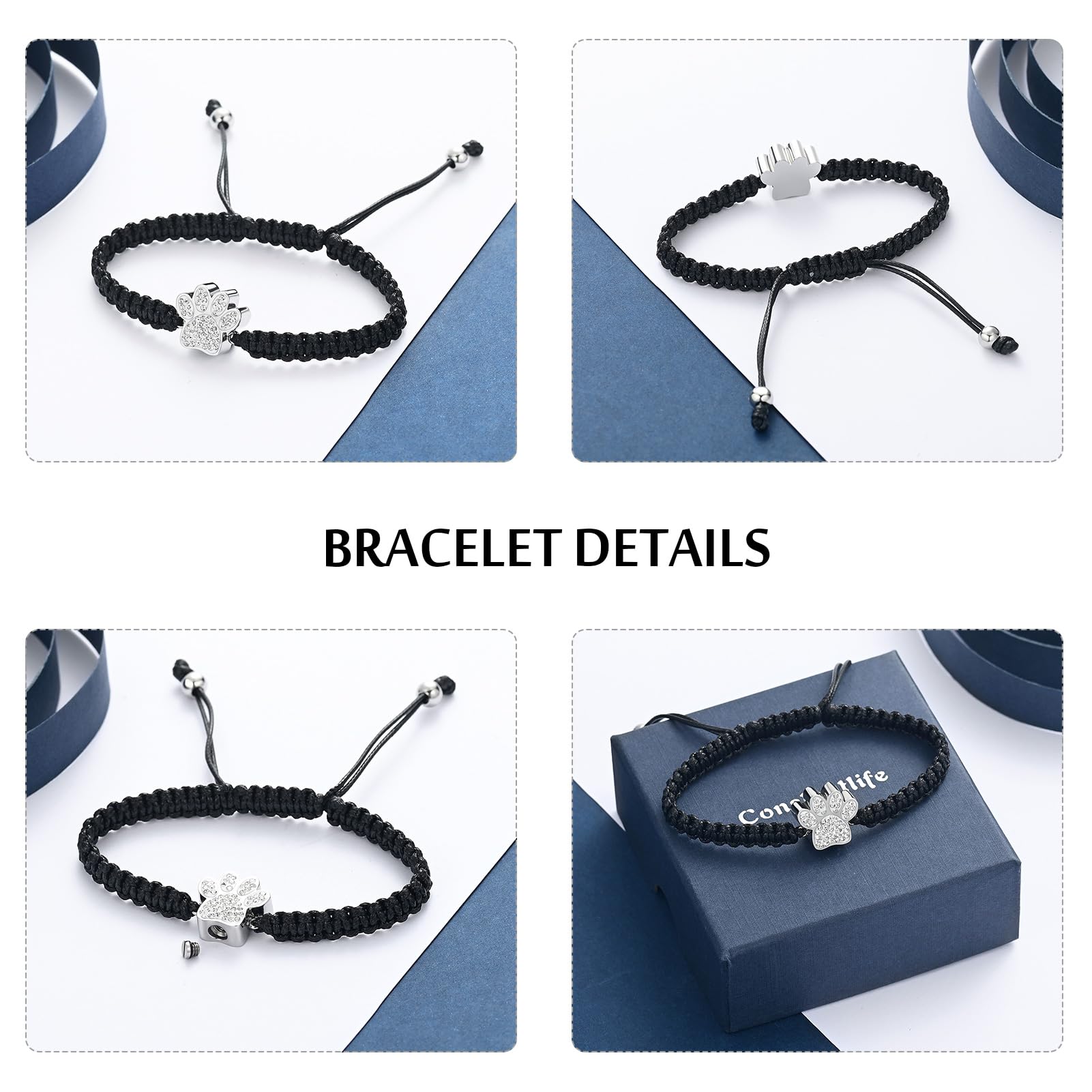 Constantlife Cremation Bracelet For Pets Ashes - Dog Paw Pendant Bangle Stainless Steel Memorial Urn Jewelry (Z-Silver)